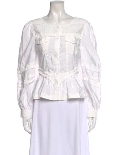 Pre-owned Cinq À Sept Crew Neck Long Sleeve Blouse W/ Tags In White