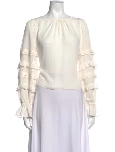 Pre-owned Cinq À Sept Crew Neck Long Sleeve Blouse In White