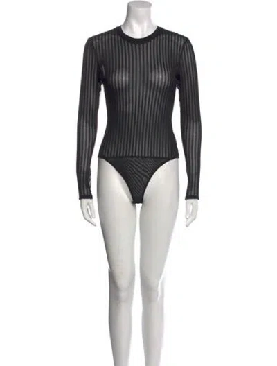 Pre-owned Cinq À Sept Crew Neck Long Sleeve Bodysuit In Black