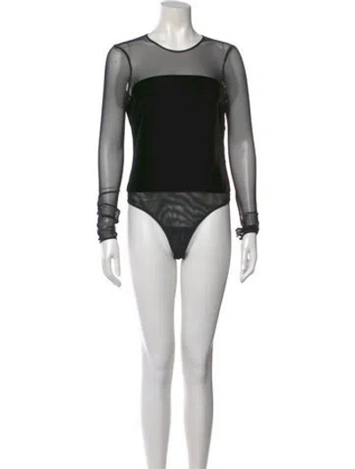 Pre-owned Cinq À Sept Crew Neck Long Sleeve Bodysuit In Black