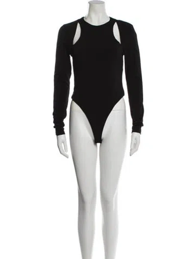 Pre-owned Cinq À Sept Crew Neck Long Sleeve Bodysuit In Black
