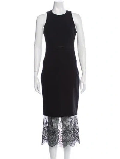 Pre-owned Cinq À Sept Crew Neck Midi Length Dress In Black