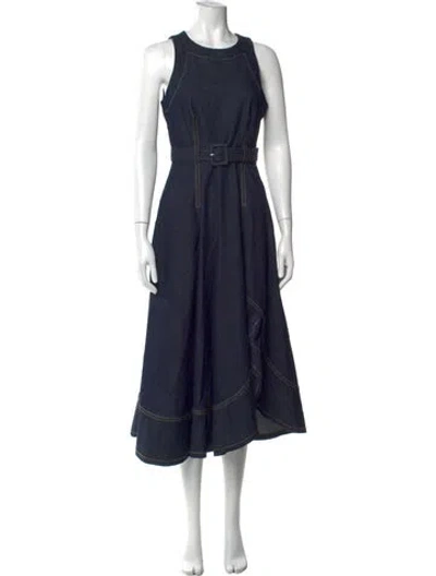 Pre-owned Cinq À Sept Crew Neck Midi Length Dress In Blue