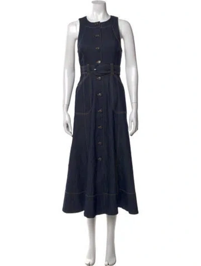 Pre-owned Cinq À Sept Crew Neck Midi Length Dress In Blue