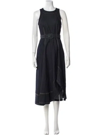 Pre-owned Cinq À Sept Crew Neck Midi Length Dress In Blue