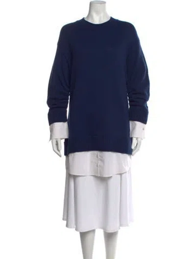 Pre-owned Cinq À Sept Crew Neck Midi Length Dress In Blue