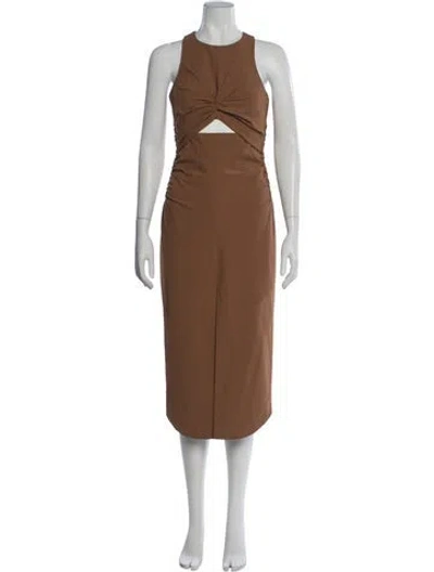 Pre-owned Cinq À Sept Crew Neck Midi Length Dress In Brown