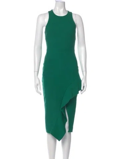 Pre-owned Cinq À Sept Crew Neck Midi Length Dress In Green