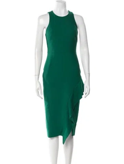 Pre-owned Cinq À Sept Crew Neck Midi Length Dress In Green