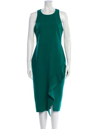 Pre-owned Cinq À Sept Crew Neck Midi Length Dress In Green