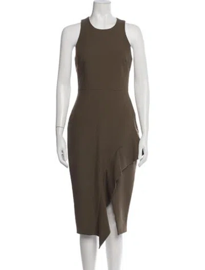 Pre-owned Cinq À Sept Crew Neck Midi Length Dress In Green