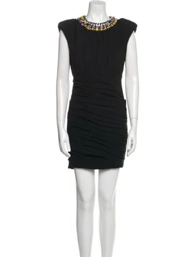 Pre-owned Cinq À Sept Crew Neck Mini Dress In Black
