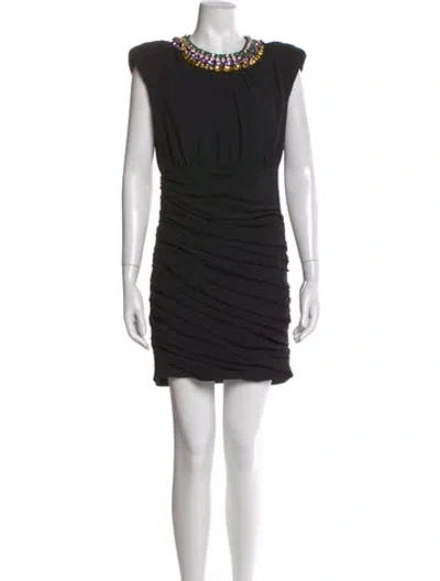 Pre-owned Cinq À Sept Crew Neck Mini Dress In Black