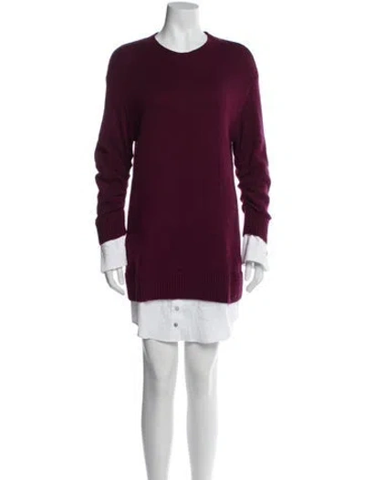 Pre-owned Cinq À Sept Crew Neck Mini Dress In Burgundy