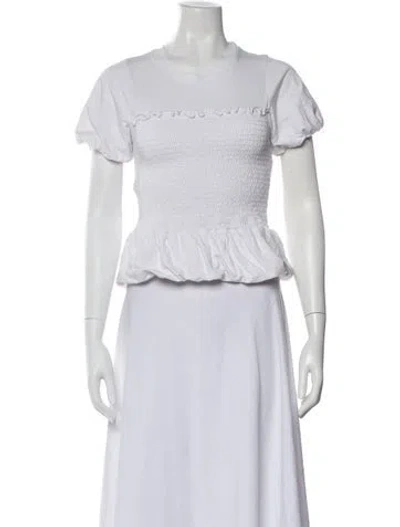 Pre-owned Cinq À Sept Crew Neck Short Sleeve Crop Top In White