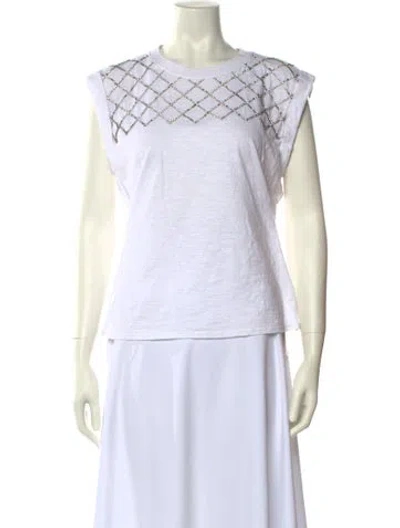 Pre-owned Cinq À Sept Crew Neck Short Sleeve Top In White