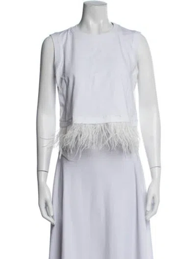 Pre-owned Cinq À Sept Crew Neck Sleeveless Crop Top In White
