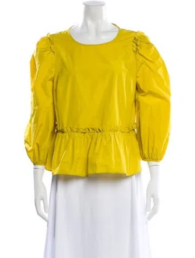 Pre-owned Cinq À Sept Crew Neck Three-quarter Sleeve Blouse In Yellow