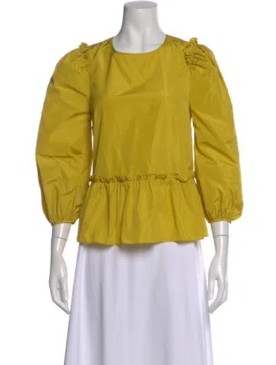 Pre-owned Cinq À Sept Crew Neck Three-quarter Sleeve Blouse In Yellow