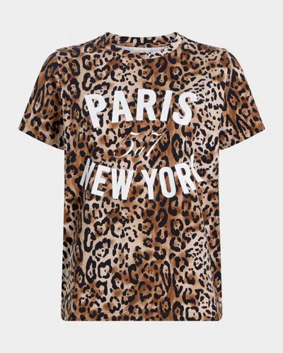 Cinq À Sept Crewneck Leopard Paris New York Tee In Black/sahara