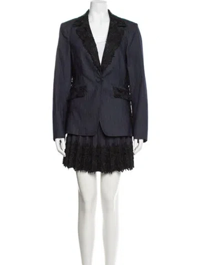 Pre-owned Cinq À Sept Crochet Trim Skirt Set In Blue