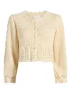 Cinq À Sept Crochet-trimmed Puff-sleeve Cardigan In Neutral