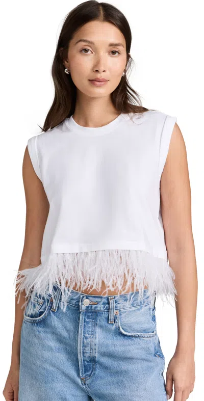 Cinq À Sept Cinq A Sept Cropped Sleeveless Feather Tee In White