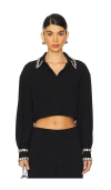 Cinq À Sept Juneve Rhinestone-embellished Button-front Crop Top In Black
