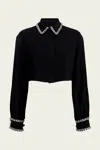 Cinq À Sept Juneve Rhinestone-embellished Button-front Crop Top