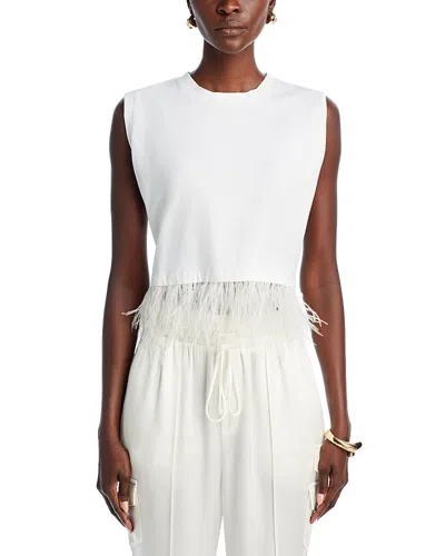 Cinq À Sept Cinq A Sept Cropped Sleeveless Feather Tee In White