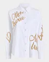 Cinq À Sept Crushed Sequin Loveletter Blanche Button-front Shirt In Multi