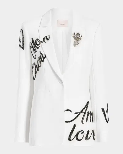 Cinq À Sept Crushed Sequin Loveletter Karlie Blazer In White