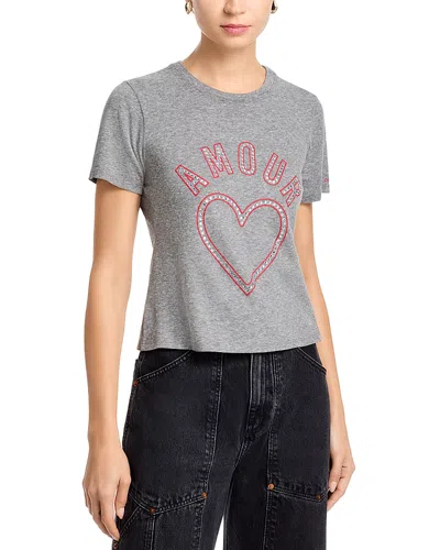 Cinq À Sept Cinq A Sept Crystal Amour Heart Shrunken Tee In Gray