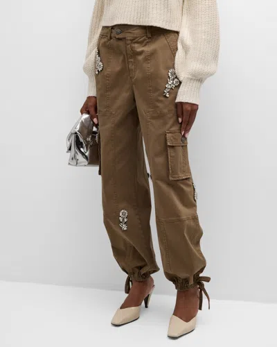 Cinq À Sept Crystal Chrysanthemum Zola Cargo Pants In Olive