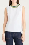 Cinq À Sept Blaine Crystal Embellished Neckline Sleeveless Top In White
