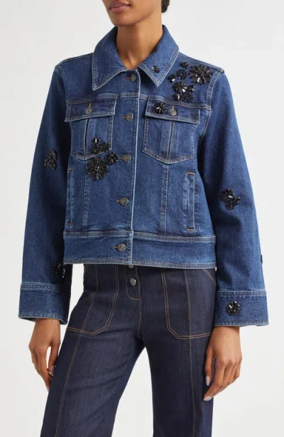 Cinq À Sept Crystal Detail Denim Trucker Jacket In Oceane