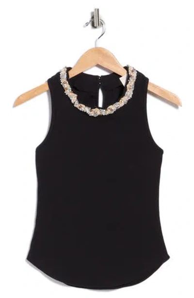 Cinq À Sept Crystal Detail Stretch Cotton Tank In Black