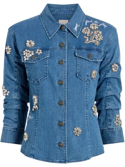 CINQ À SEPT CRYSTAL-EMBELLISHED DENIM JACKET