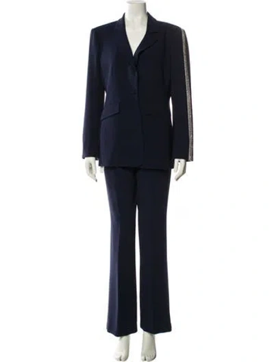 Pre-owned Cinq À Sept Crystal Embellishments Pantsuit In Blue