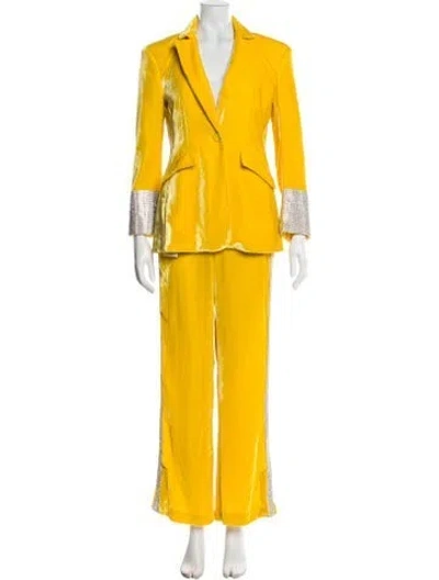 Pre-owned Cinq À Sept Crystal Embellishments Pantsuit In Yellow