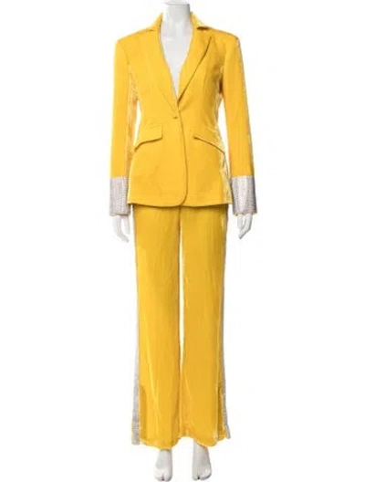 Pre-owned Cinq À Sept Crystal Embellishments Pantsuit In Yellow
