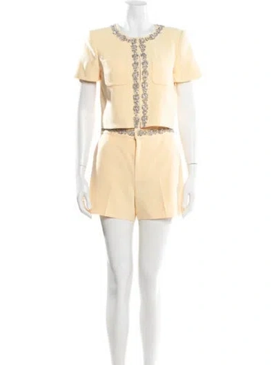 Pre-owned Cinq À Sept Crystal Embellishments Short Set In Yellow