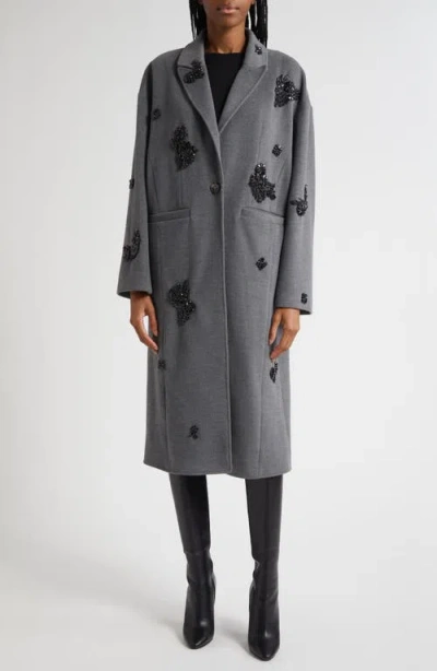Cinq À Sept Crystal Ivy Gravis Embellished Coat In Gray