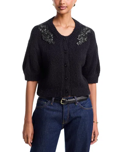 Cinq À Sept Cinq A Sept Crystal Ivy Millicent Cardigan Sweater In Black
