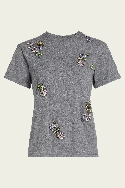 Cinq À Sept Crystal Ivy Shrunken Tee In Heather Grey Multi