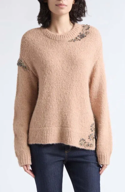 Cinq À Sept Crystal Lilliana Crewneck Sweater In Neutral