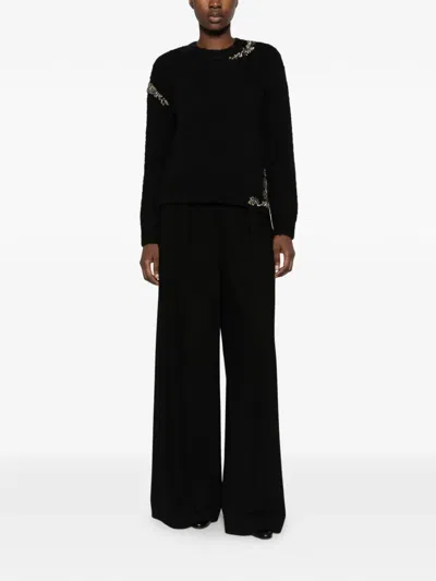 Cinq À Sept Crystal-embellished Ribbed-knit Sweater In Black