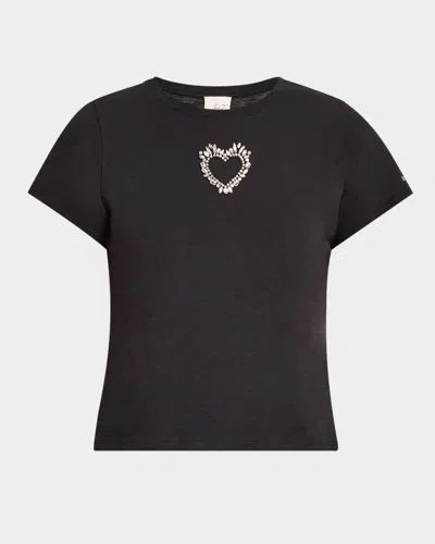 Cinq À Sept Cut-out Rhinestone Heart Tee In Black/crystal