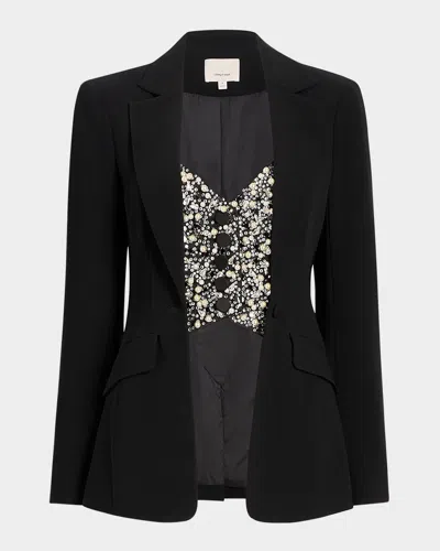Cinq À Sept Cynthia Embellished Combo Blazer In Black