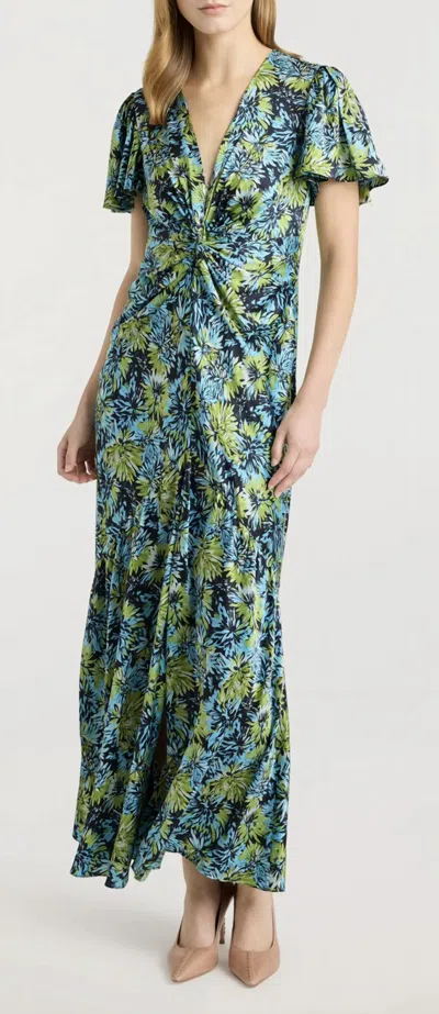 Cinq À Sept Dahlia Print Maxi Dress In Green & Blue Multi Floral
